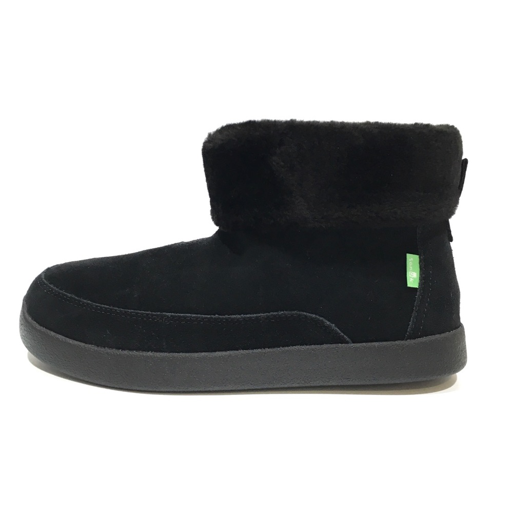 SANUK ROLL-TOP LINED BOOTIE -BLACK SUEDE  -WOMEN US 7 -NEW